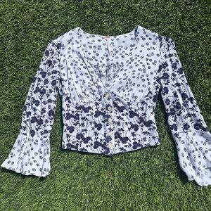 Free People Womens Floral Bohemian Crop Top Blouse size XS